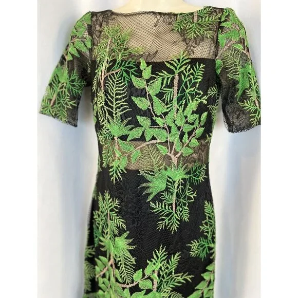 NEW Tadashi Shoji Dakar Green Lace Midi Dress $498